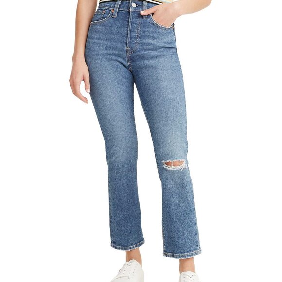 Levi's Wedgie Straight Jeans Light Indigo Distressed 31 - Picture 1 of 6